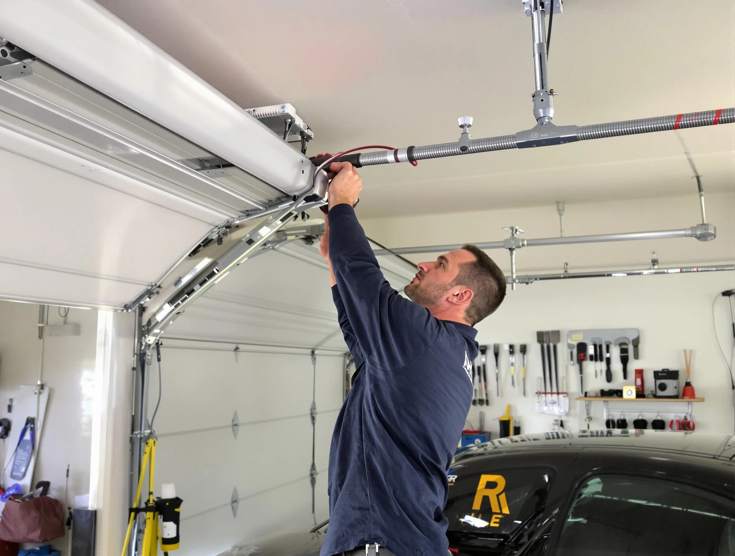 Montgomery Garage Door Repair technician performing garage door cable repair in Montgomery