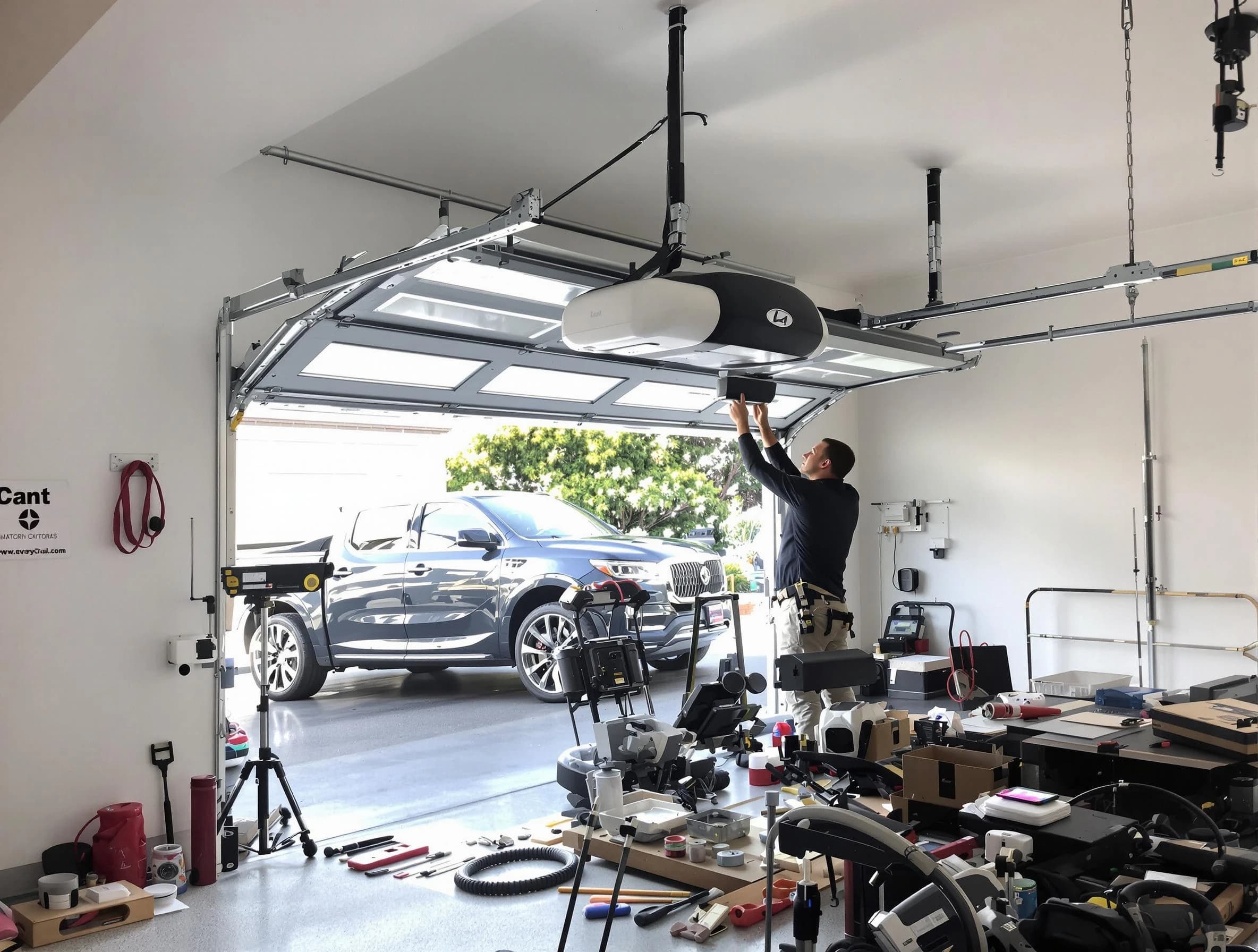 Montgomery Garage Door Repair specialist installing smart garage door opener system in Montgomery home