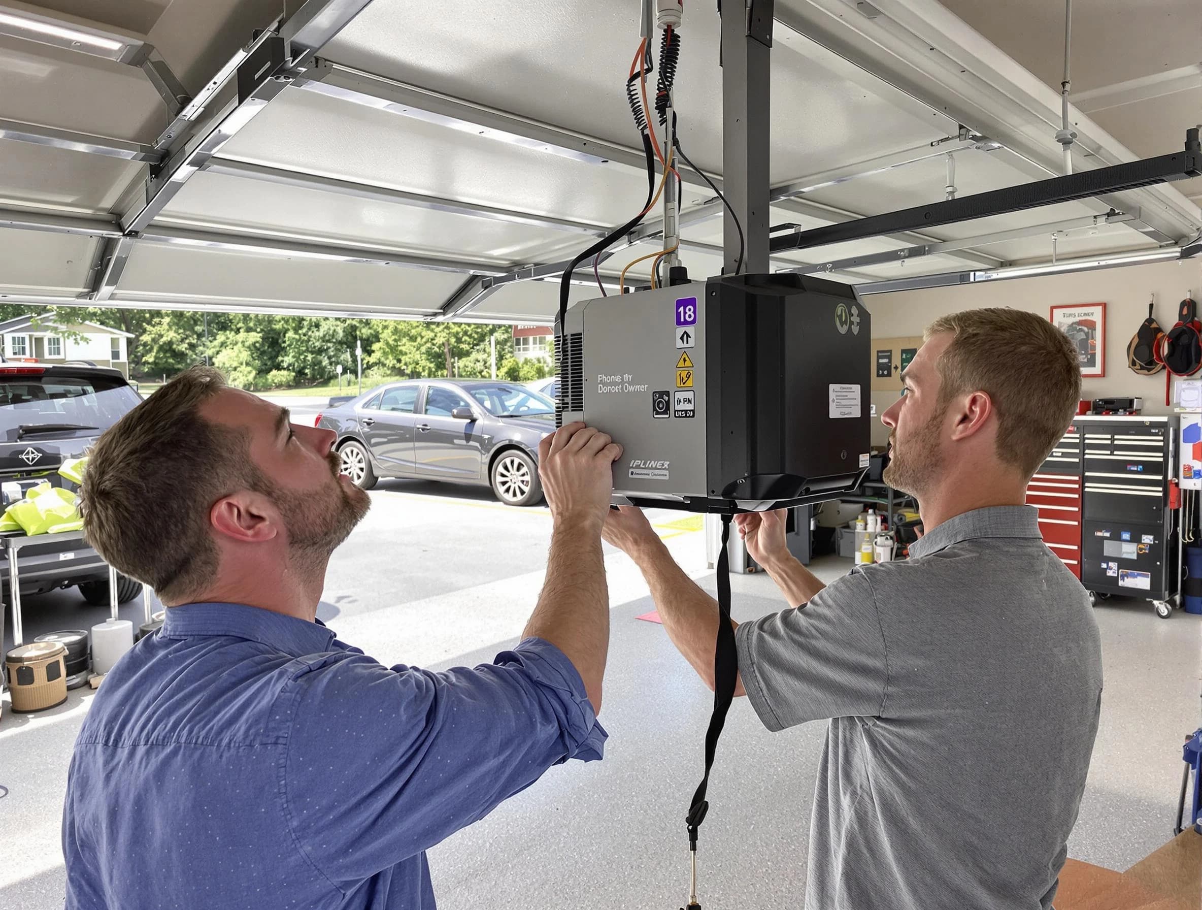 Montgomery Garage Door Repair technician installing garage door opener in Montgomery