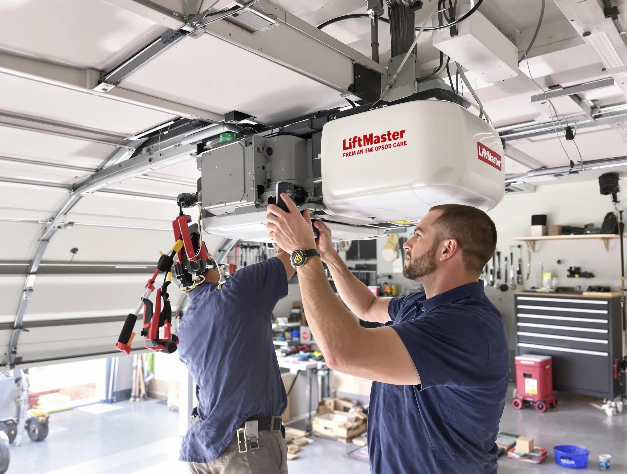 Montgomery Garage Door Repair technician performing advanced diagnostics on garage opener in Montgomery