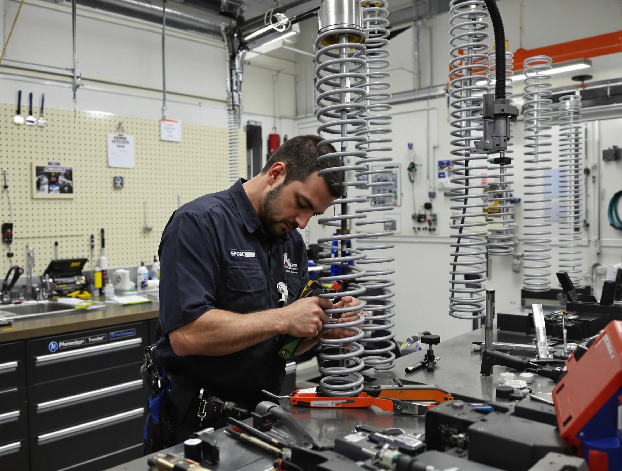 Montgomery Garage Door Repair technician performing spring repair in Montgomery