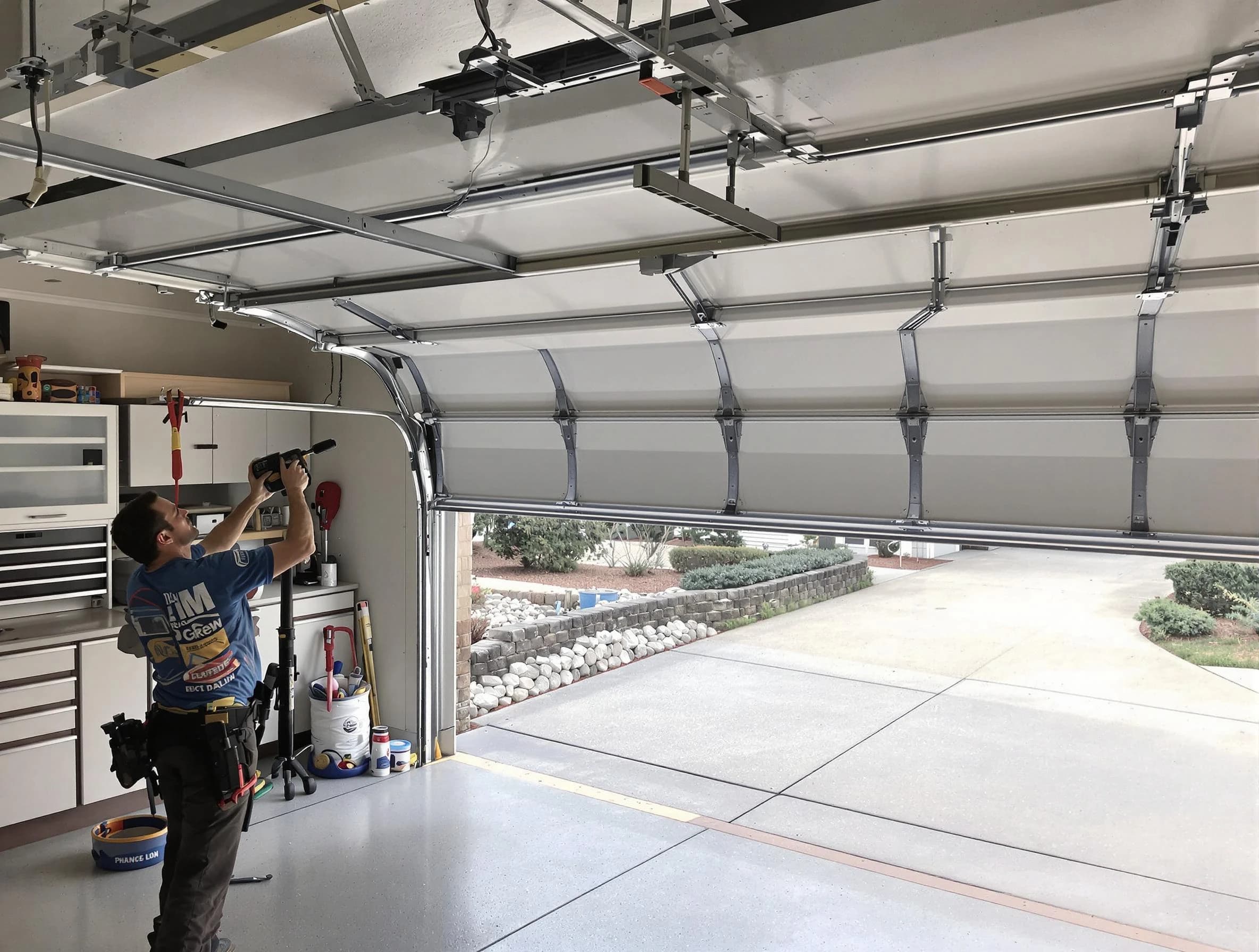 Garage door track repair service by Montgomery Garage Door Repair in Montgomery